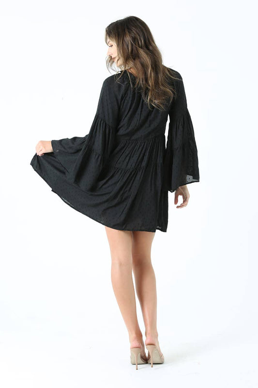 BELL SLEEVE SWISS DOT DRESS