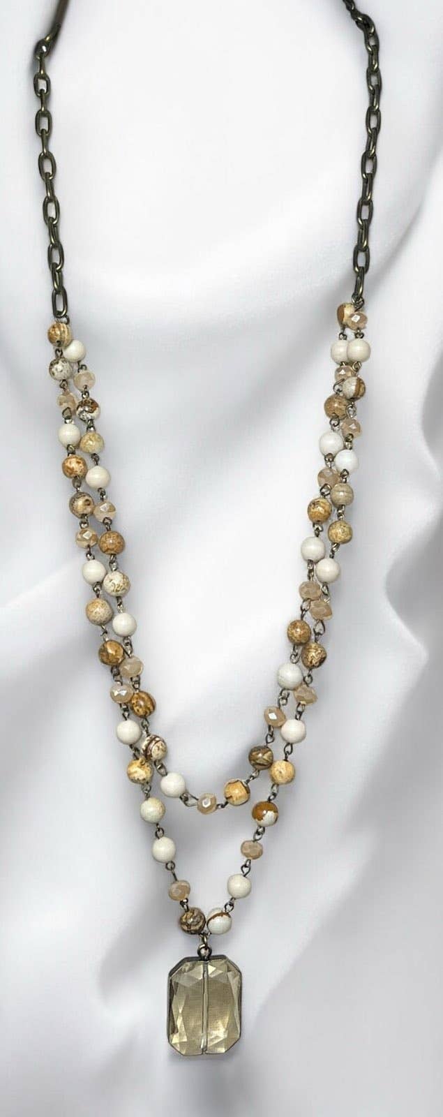 Layer Jasper Necklace with Square Pendant