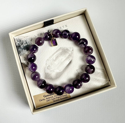 Earth, Wind and Fire Charm Stretch Bracelet - Amethyst 10mm