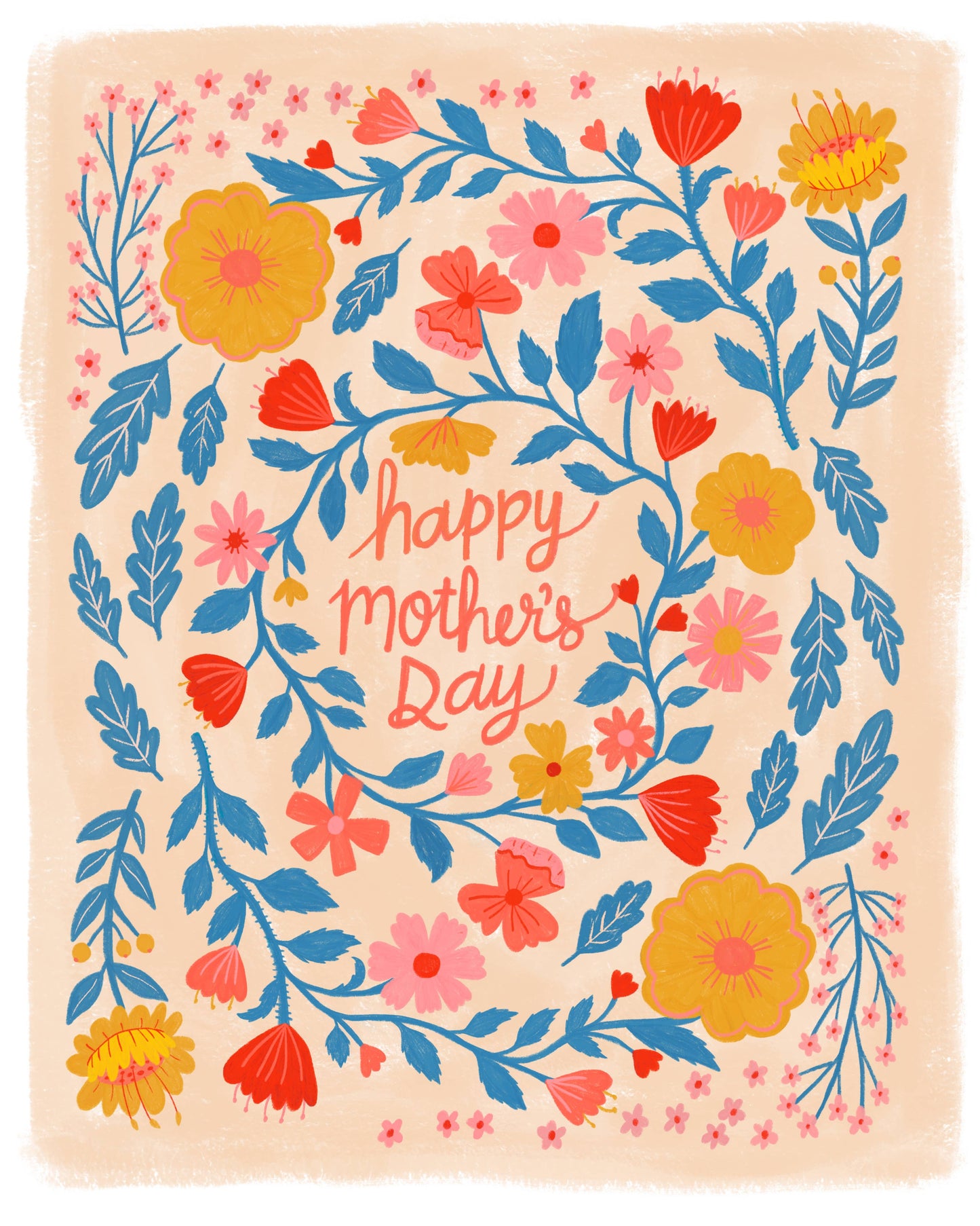 Happy Mother's Day Card, Cards for Mom, Folk Floral