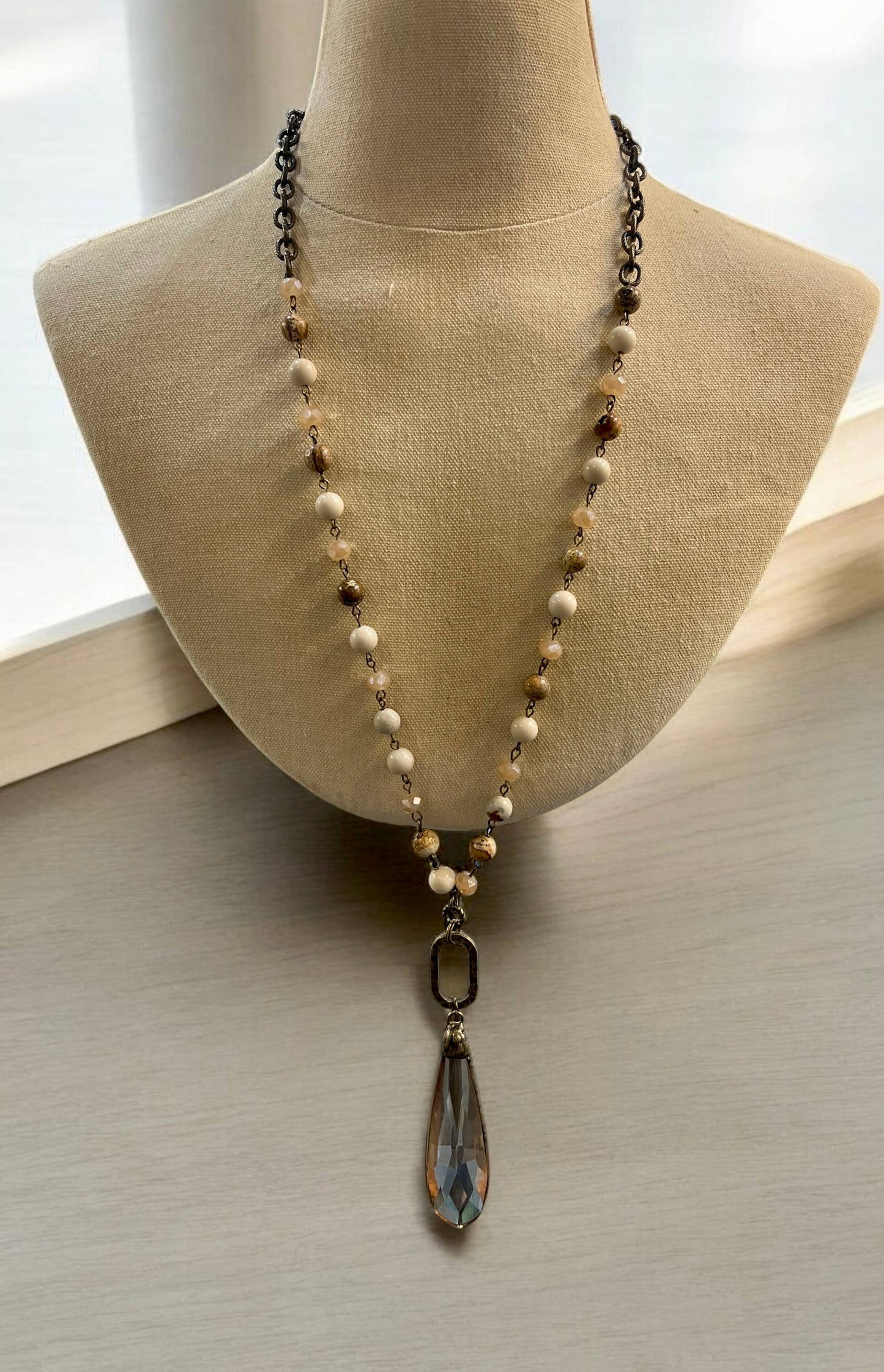 Jasper Necklace with Long Teardrop Pendant