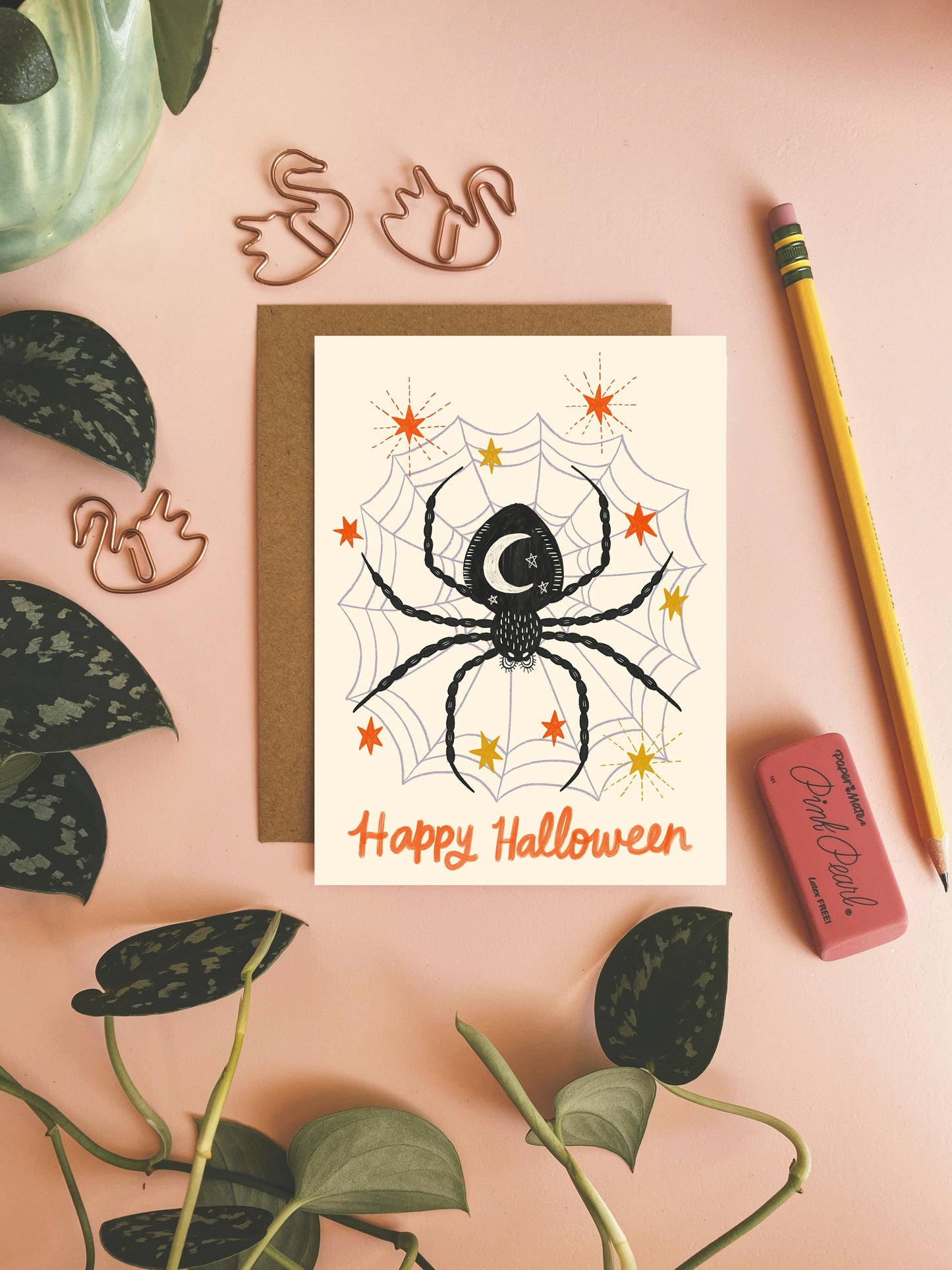 Happy Halloween Card - Spider Notecard: 4.25 x 5.5 inches