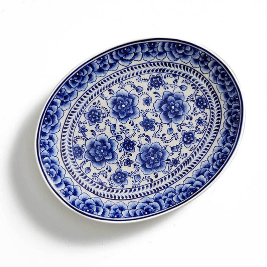 Indigo Bloom Ceramic Platter