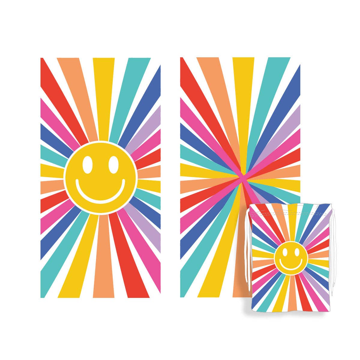 Happy Face Sunshine Quick Dry Beach Towels: OS / Rainbow