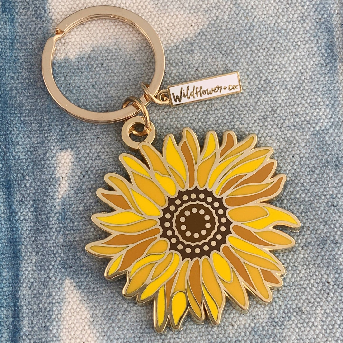 Sunflower Enamel Keychain Stocking Stuffer: Packaged (carded)