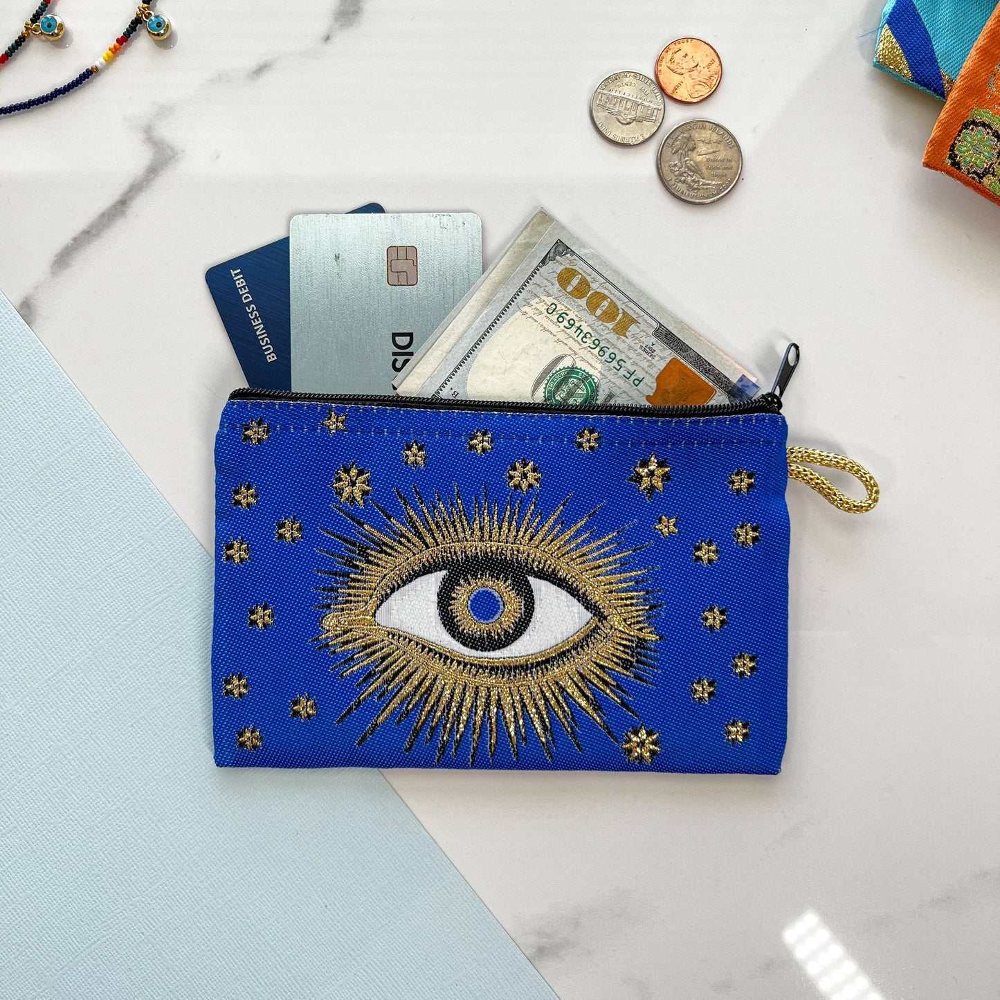 Evil Eye Coin Purse Handmade Blue