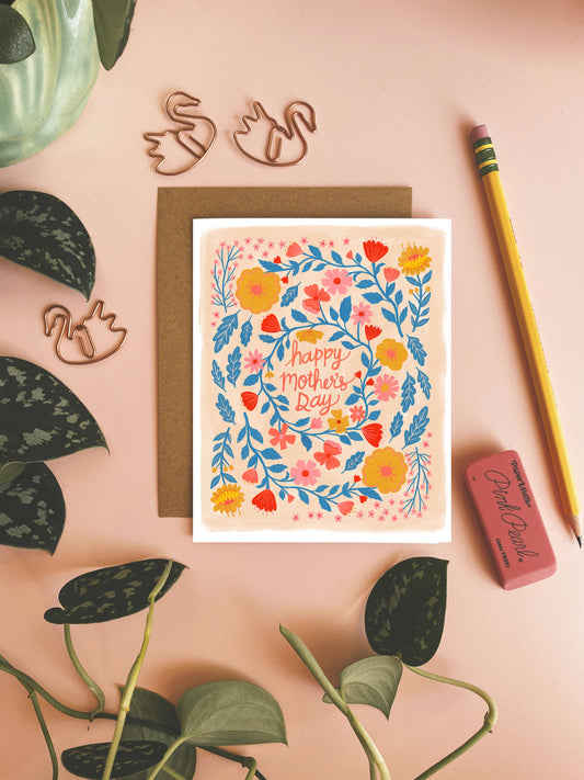 Happy Mother's Day Card, Cards for Mom, Folk Floral