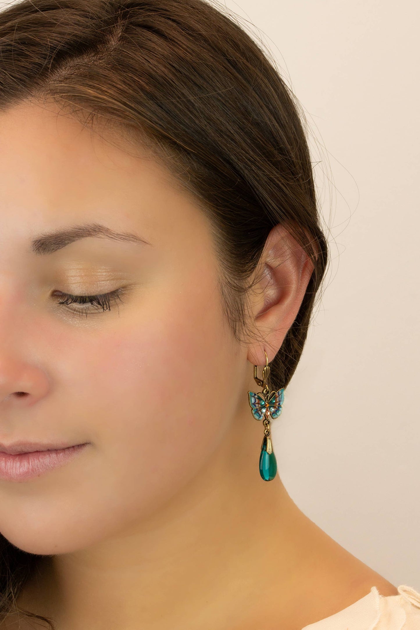 Jill's Garden Flower Butterfly Blue Zircon Crystal Earrings: Leverback