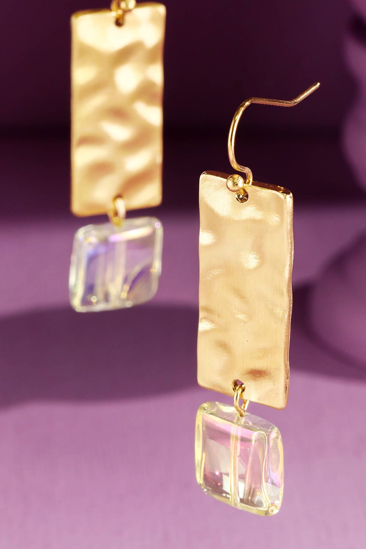 Hammered Texture Drop Rectangle Earring