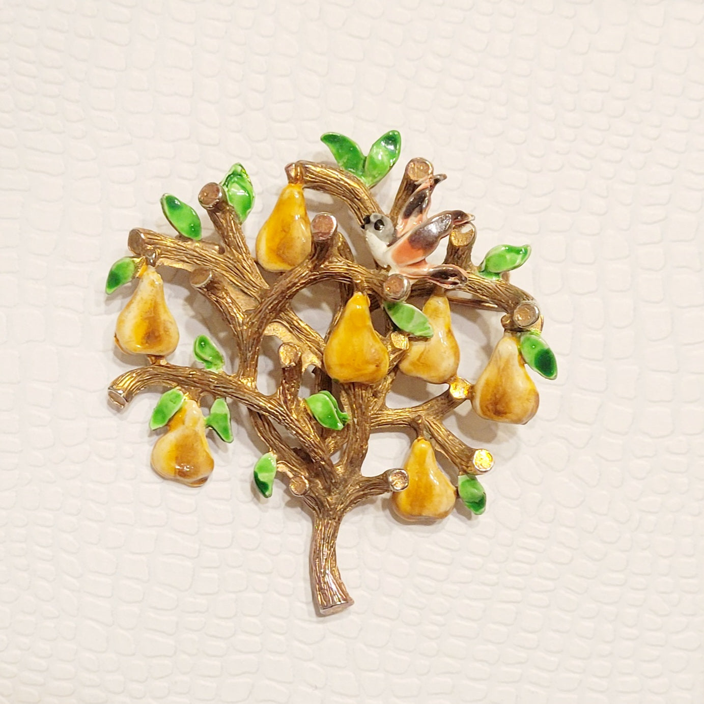 Vintage Mid Century 50's CODORO Signed Partridge In A Pear Tree Christmas Brooch