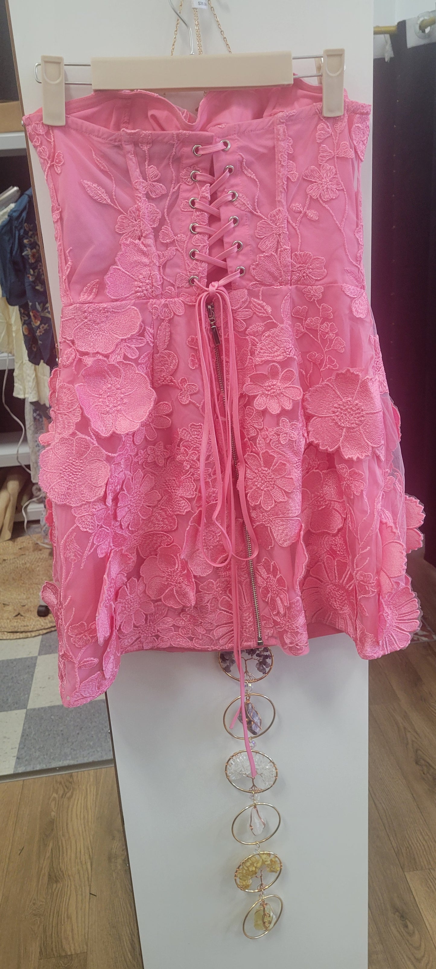 Secret Lover Embroidered Mini Dress -Hot Pink