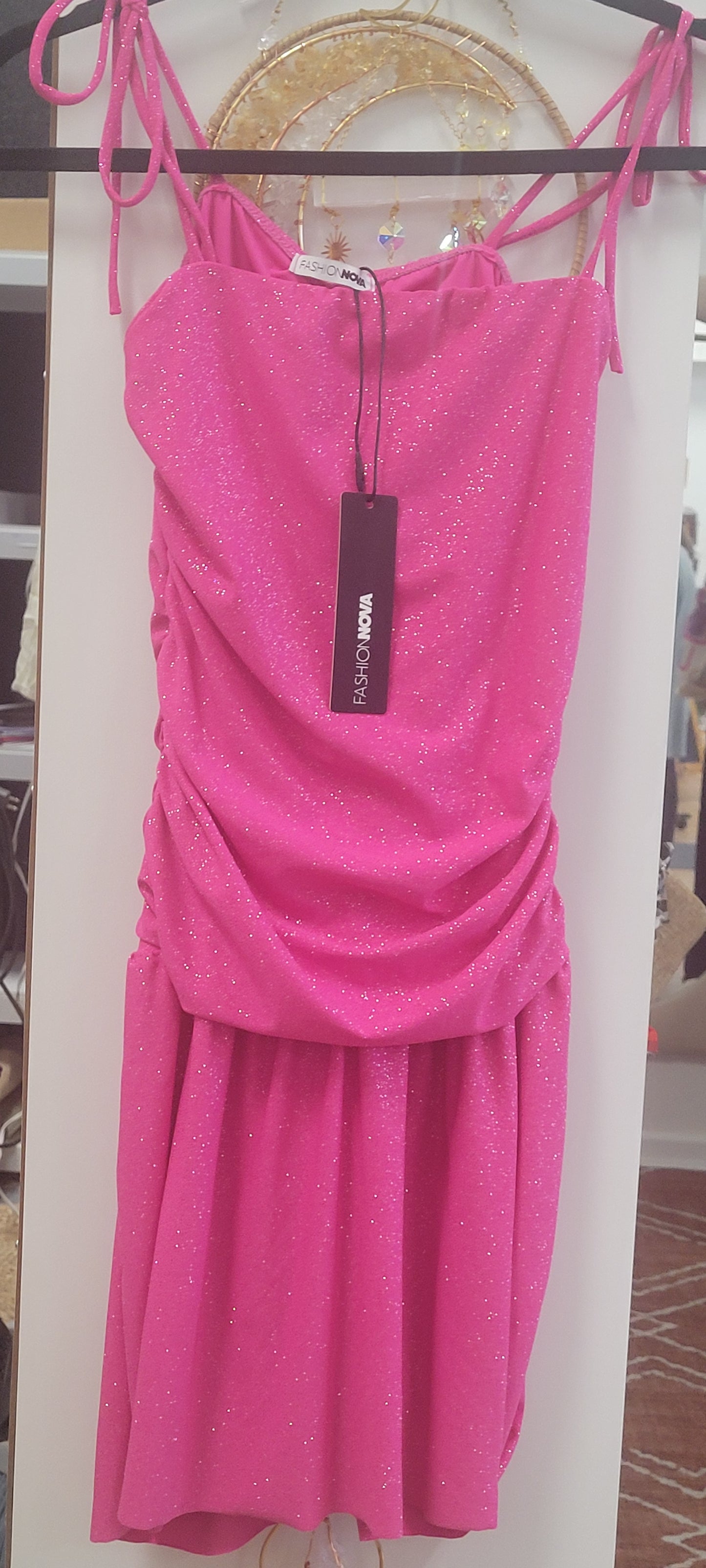 Alluring Drop Waist Glitter Mini Dress - Fuchsia