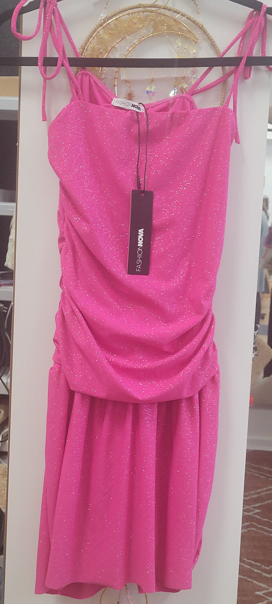 Alluring Drop Waist Glitter Mini Dress - Fuchsia