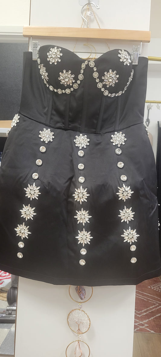 Shana Embellished Satin Mini Dress -Black