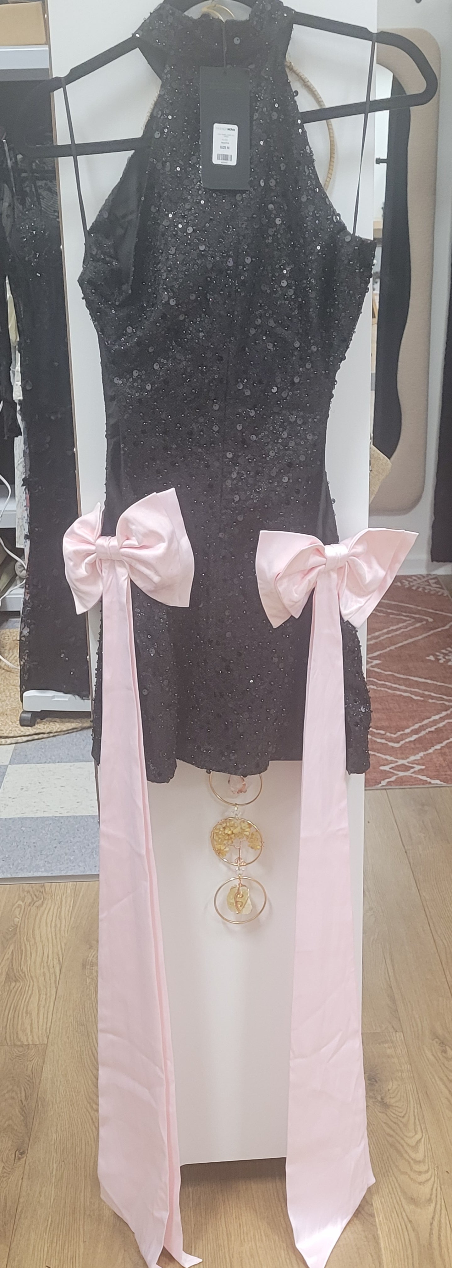 Cindy Embellished Mini Dress -Black