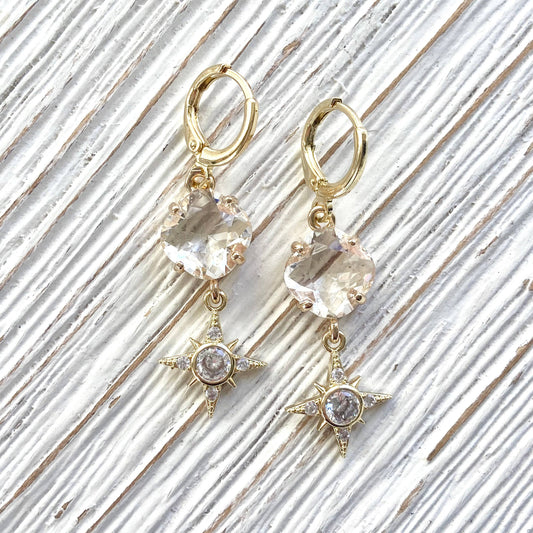 Sparkling Crystal Star Earrings with Hoop Closure