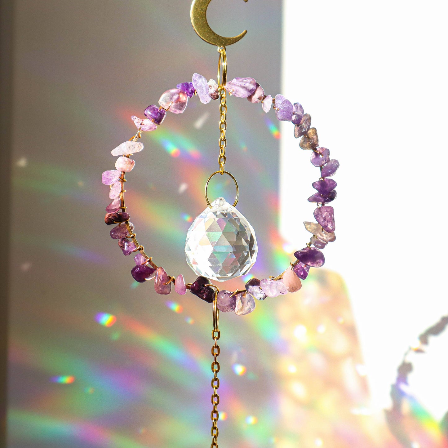 Gemstones Suncatcher: Amethyst Moon & Star