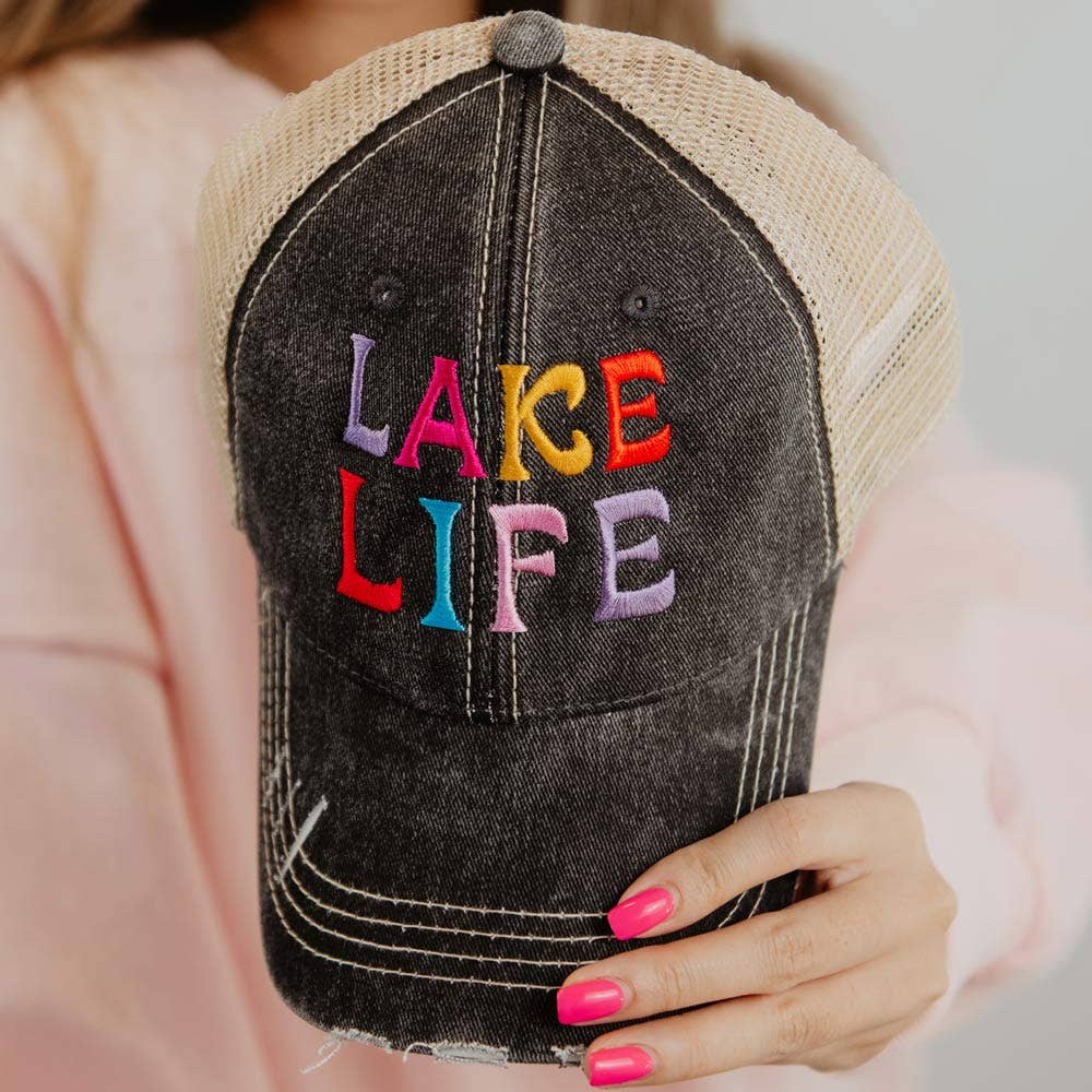 Lake Life (UPPER CASE) Trucker Hat: Black