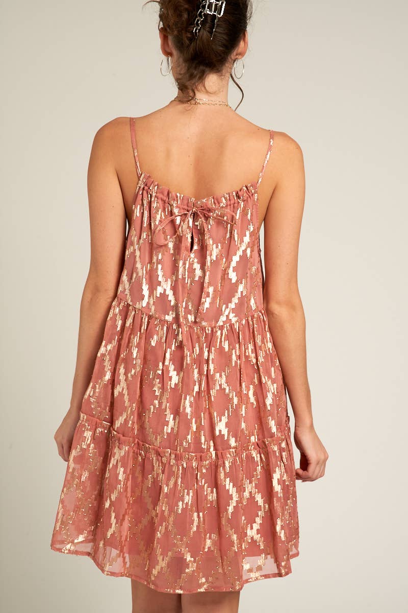 EN CREME Shimmer Mini Dress with Rose Gold Size S