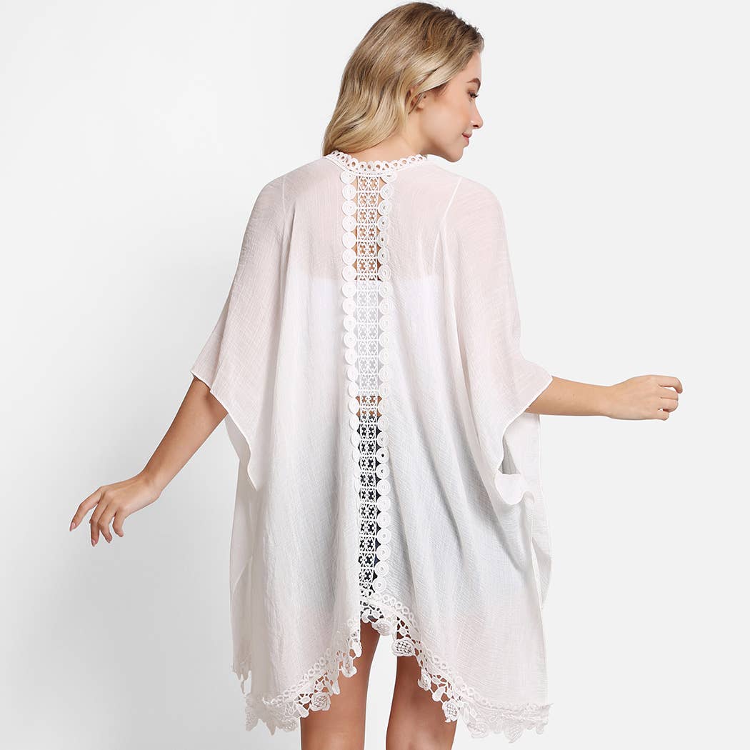 Laced Edge Kimono Cover-Up Beige One Size