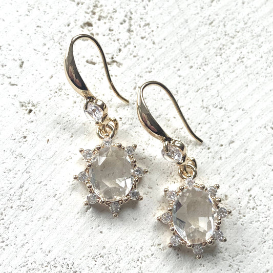 Crystal Gold Earrings with Crystal Star Burst