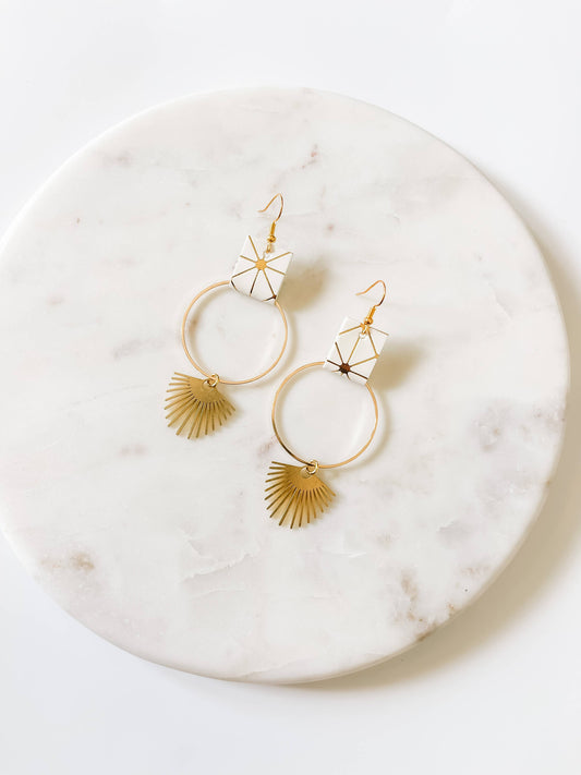 Bella Rey Starburst Earrings Gold & Creme