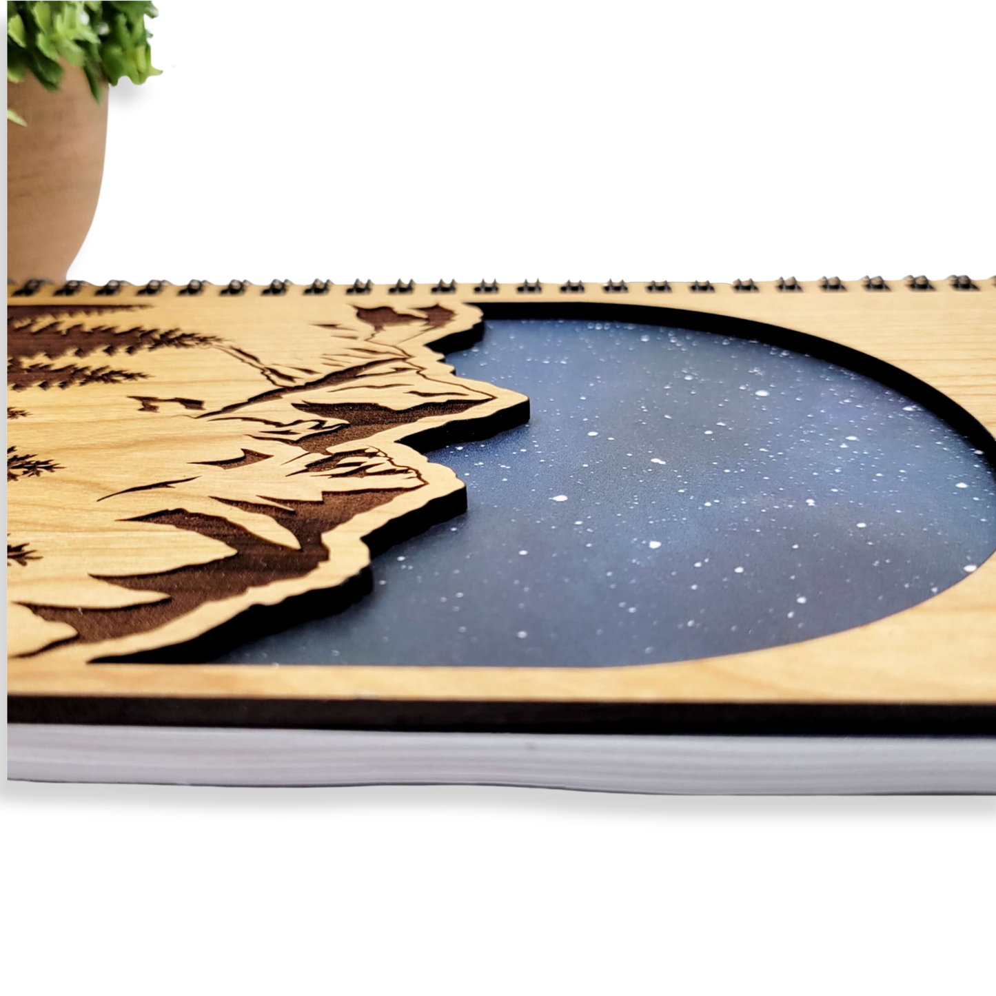 Starry mountains wood journal - stationery, journals: Lined