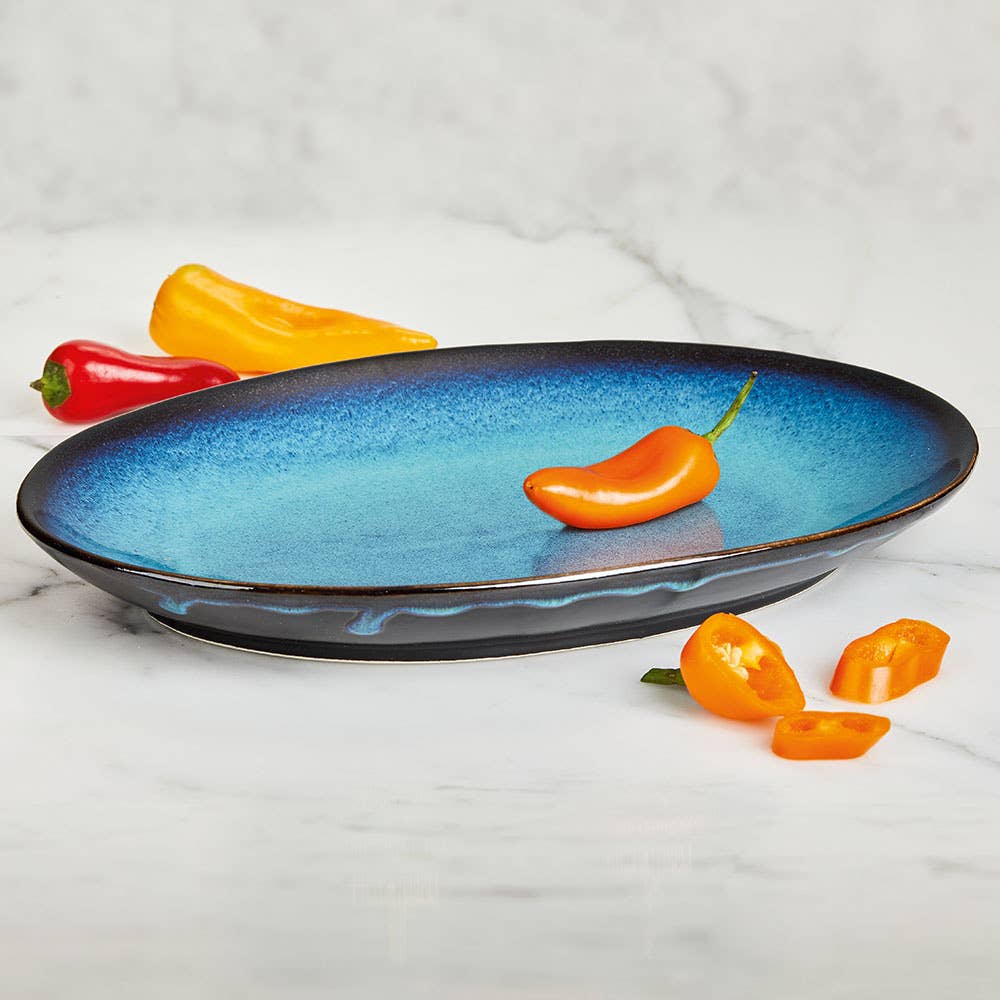 Blue Glazed Ceramic Oval Platter