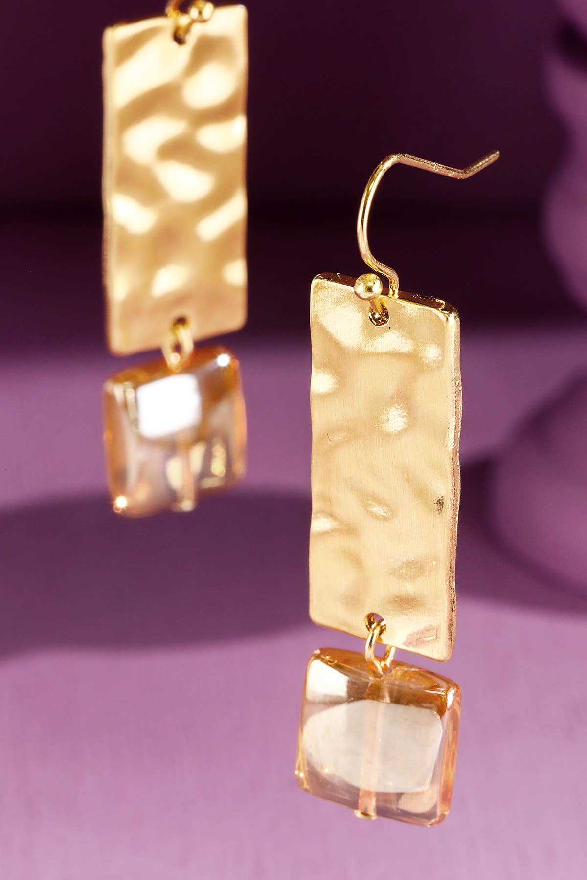 Hammered Texture Drop Rectangle Earring