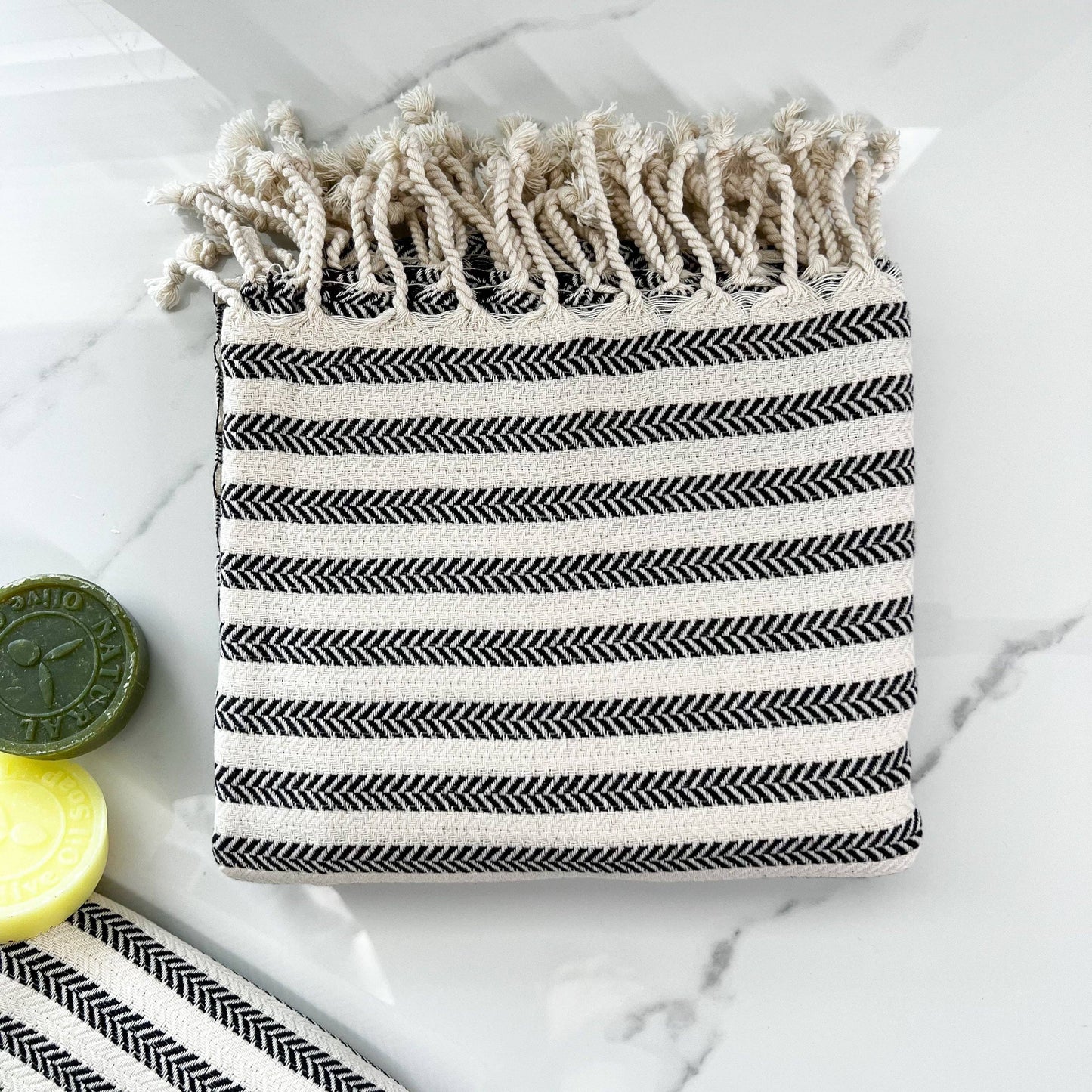 Black Striped Turkish Towel, Cotton Beach and Bath Towel