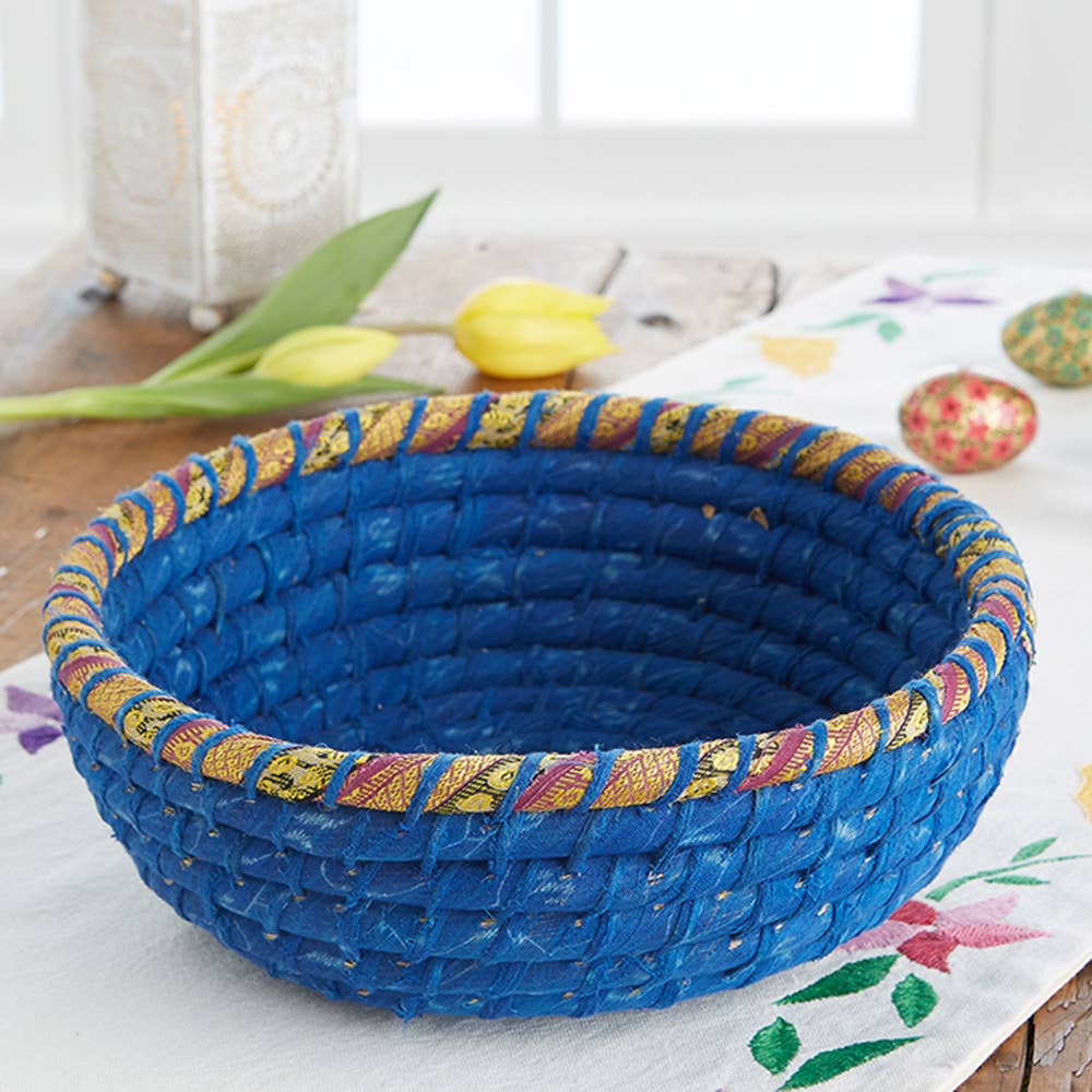 Round Indigo Chindi Basket Blue