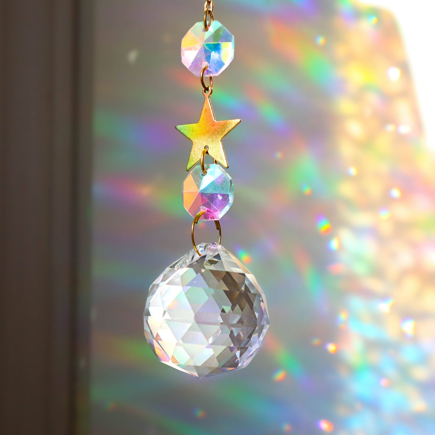 Gemstones Suncatcher: Amethyst Moon & Star