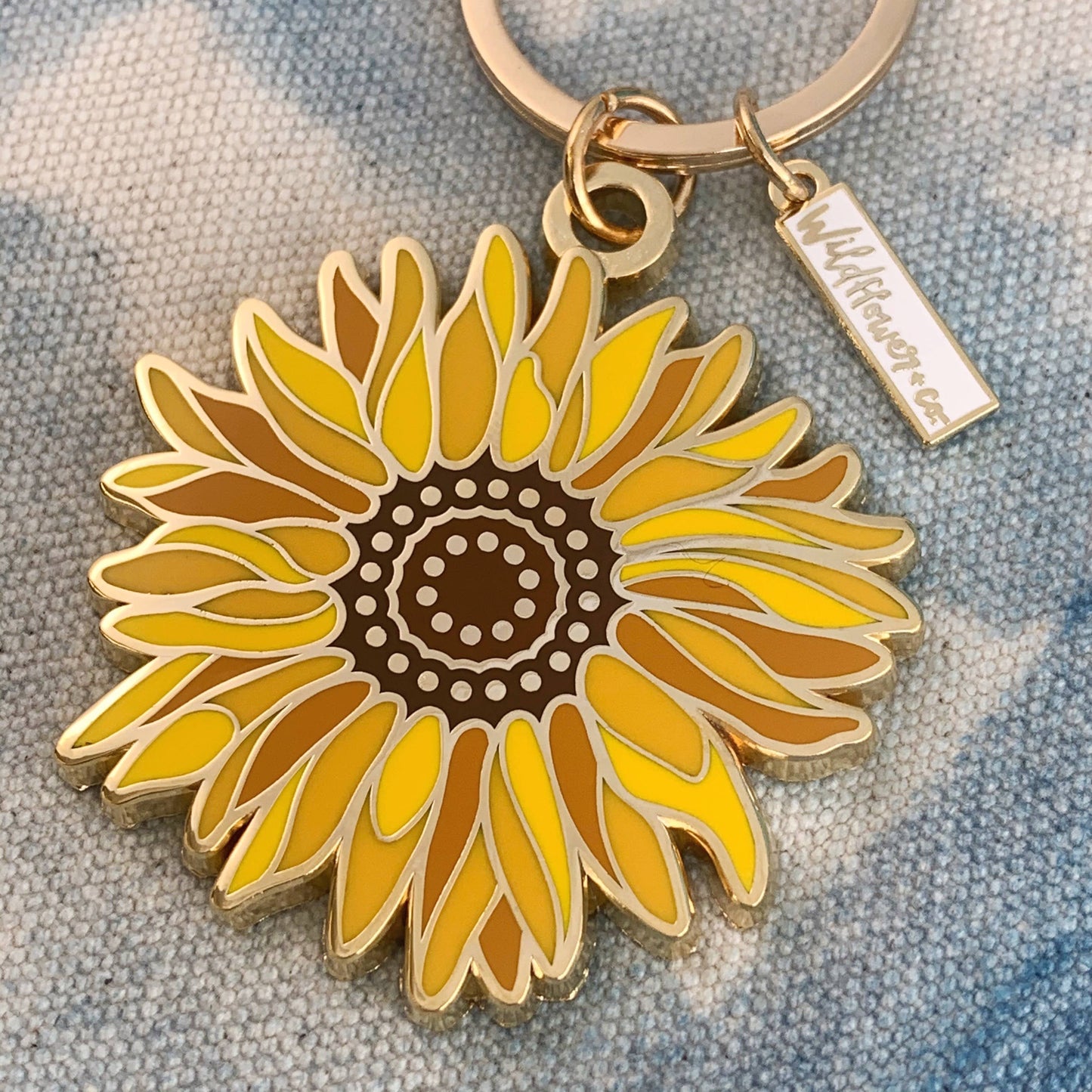 Sunflower Enamel Keychain Stocking Stuffer: Packaged (carded)