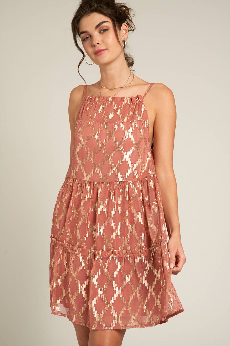 EN CREME Shimmer Mini Dress with Rose Gold Size S