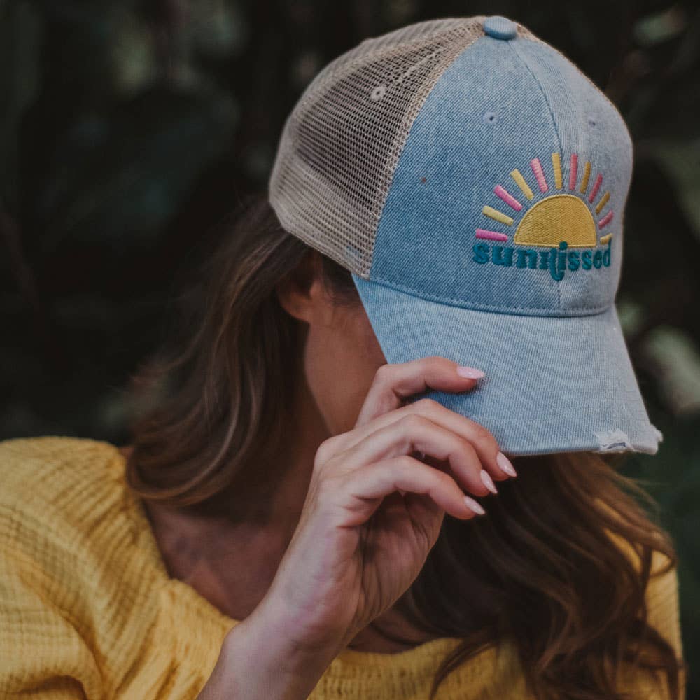 Sunkissed Trucker Denim Hat: Denim Blue