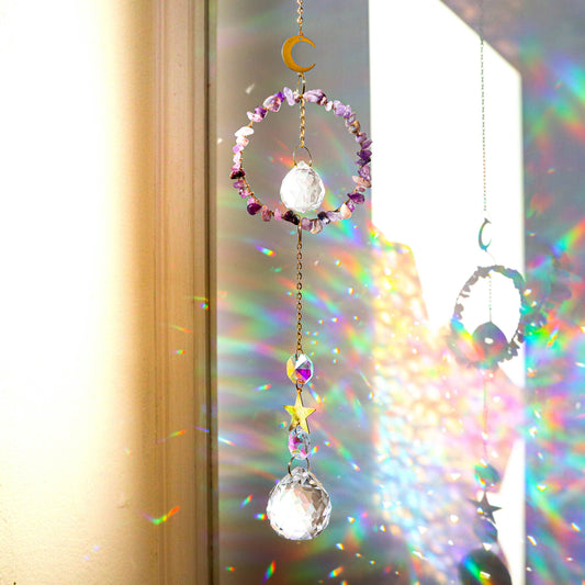 Gemstones Suncatcher: Amethyst Moon & Star