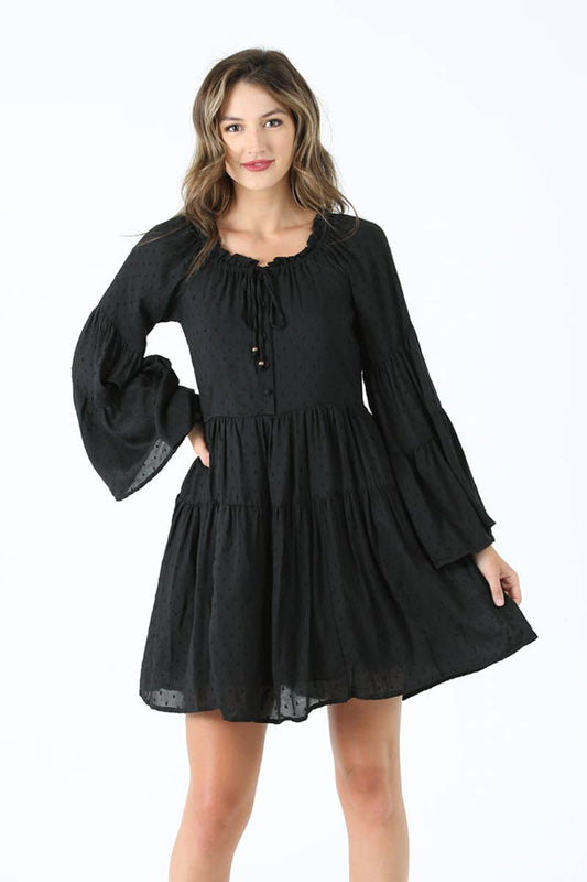 BELL SLEEVE SWISS DOT DRESS