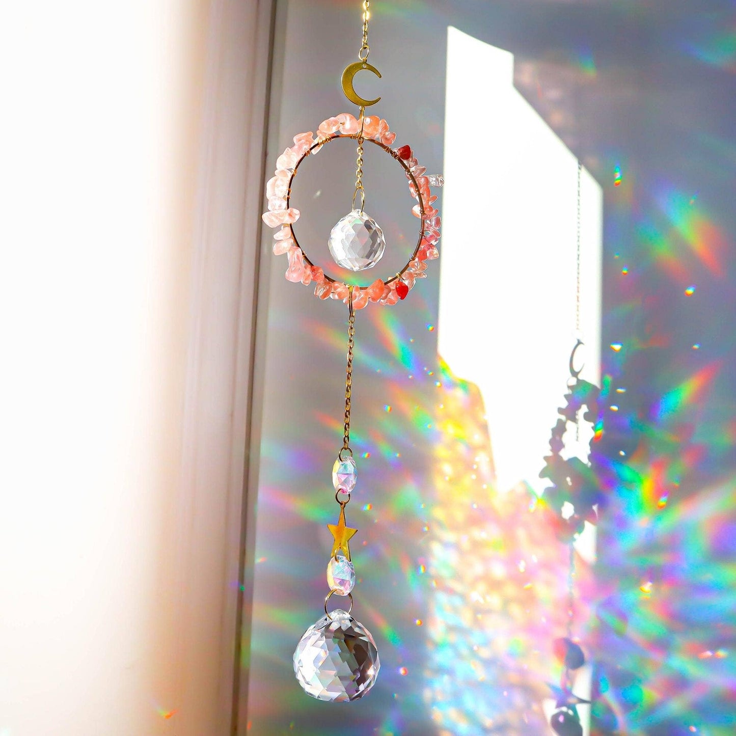 Gemstones Suncatcher: Amethyst Moon & Star