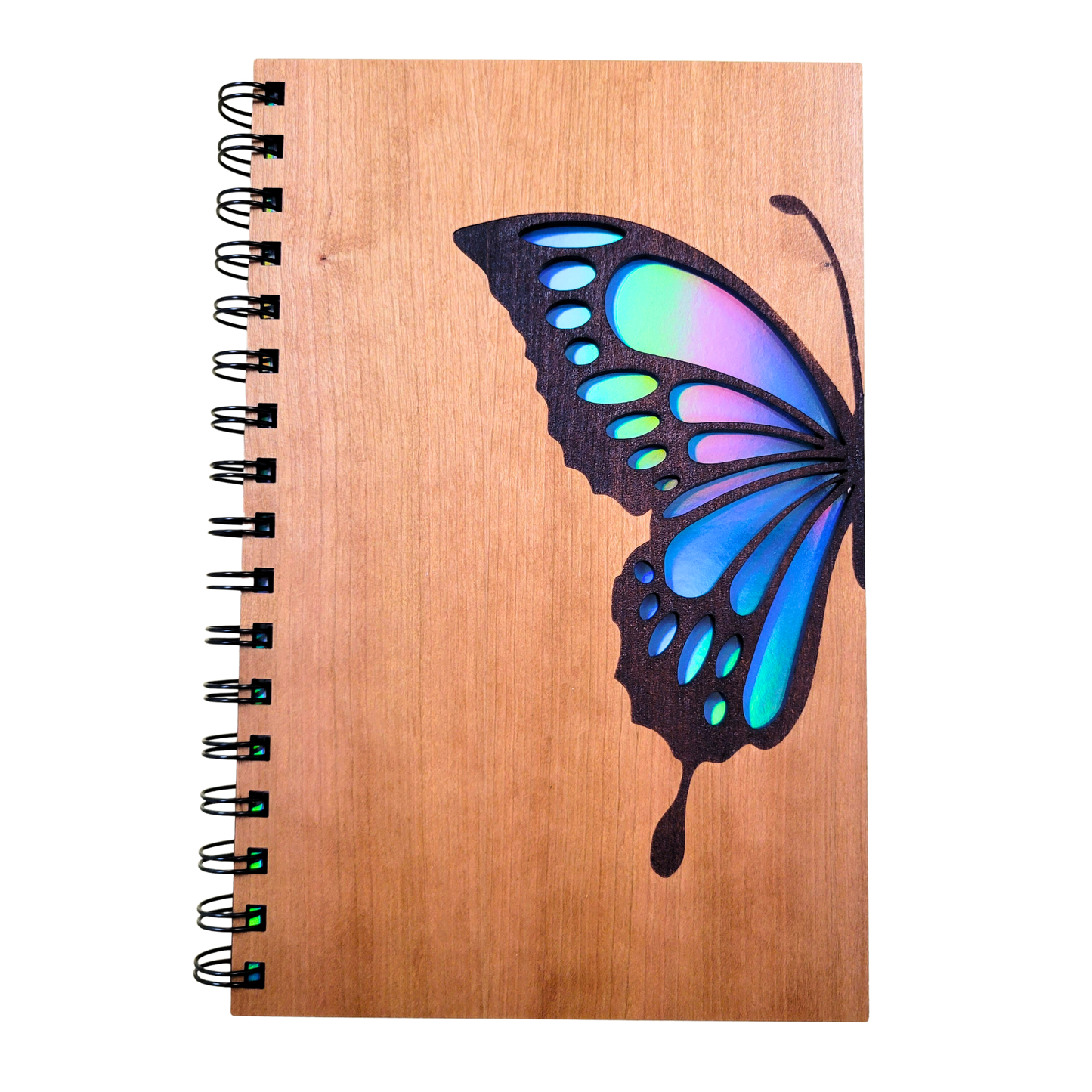 Blue butterfly wood journal - stationery, journals, notebook: Blank