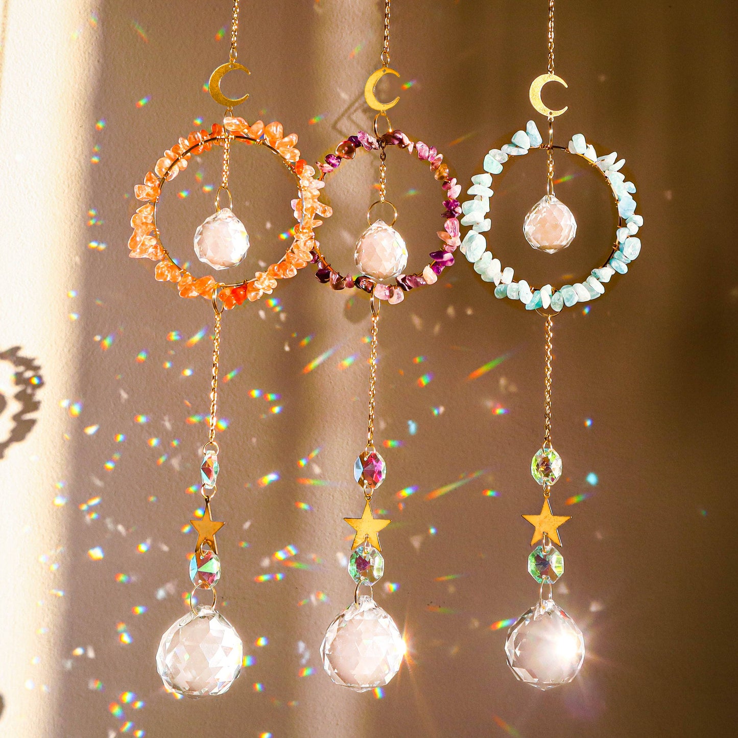 Gemstones Suncatcher: Amethyst Moon & Star