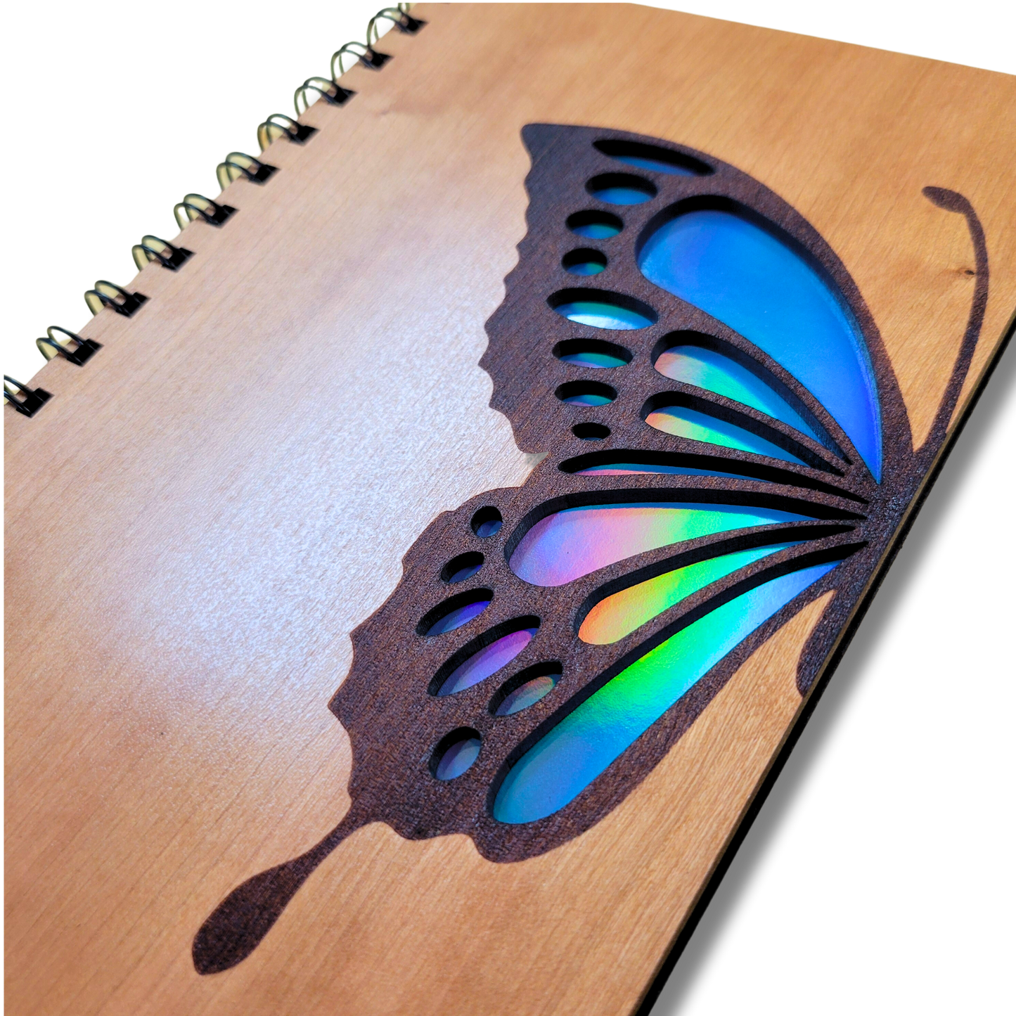 Blue butterfly wood journal - stationery, journals, notebook: Blank