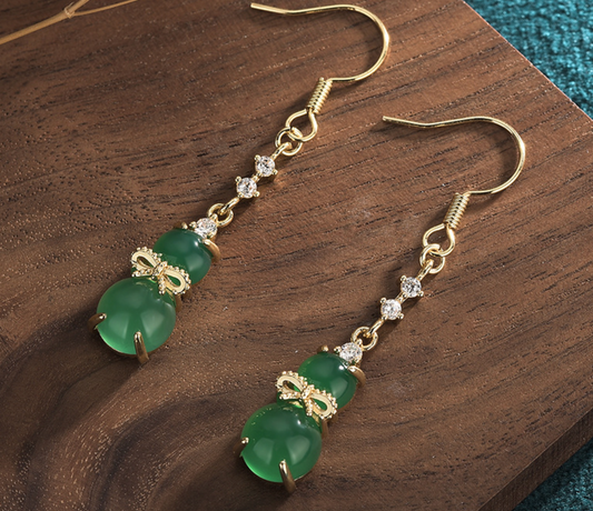 Jade Guard With Crystals Earrings