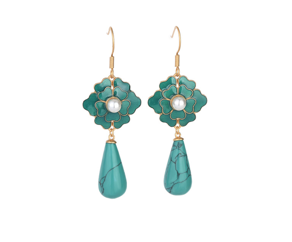 Enamel Camellia Earrings