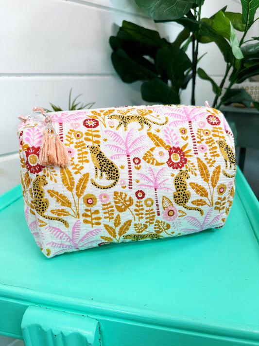 Quilted Makeup Bag | Travel Cosmetic Toiletry Bag | Jaguars