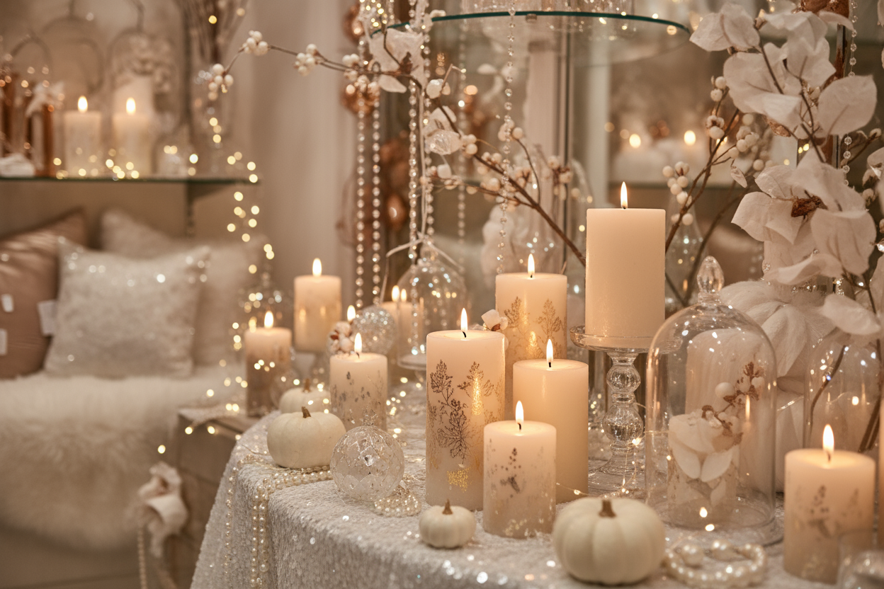 Candle autumn chic cozy white sparkling decor photo boudoir boutique 