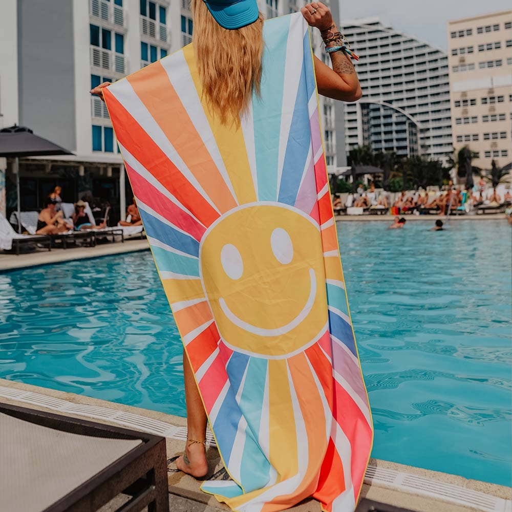 Happy Face Sunshine Quick Dry Beach Towels: OS / Rainbow