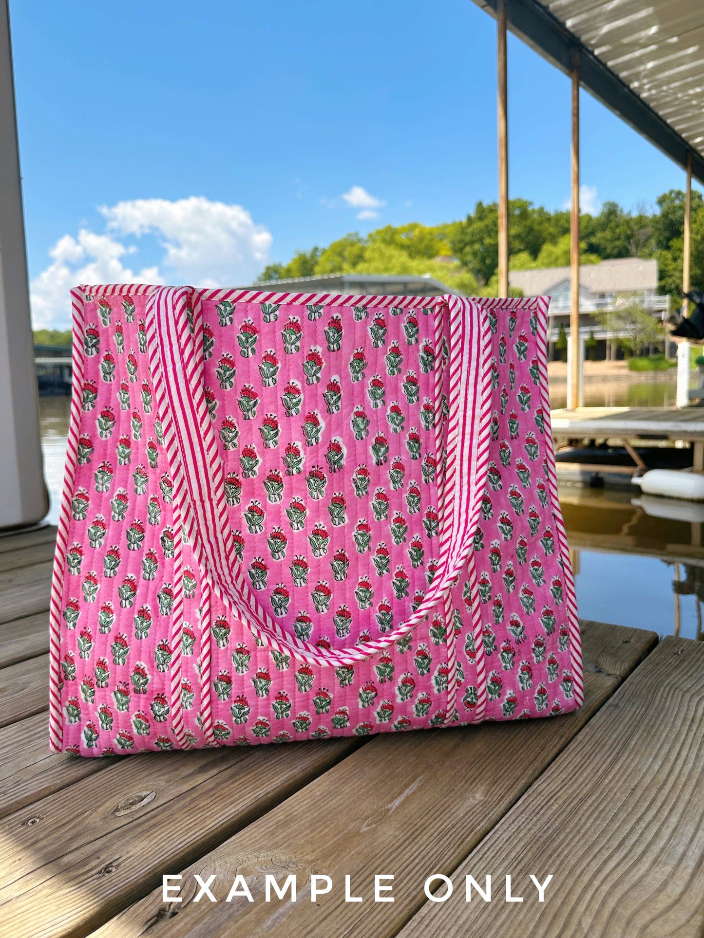 Quilted Tote Bag | Pink Tiger Tote | Large Shopping Tote Bag