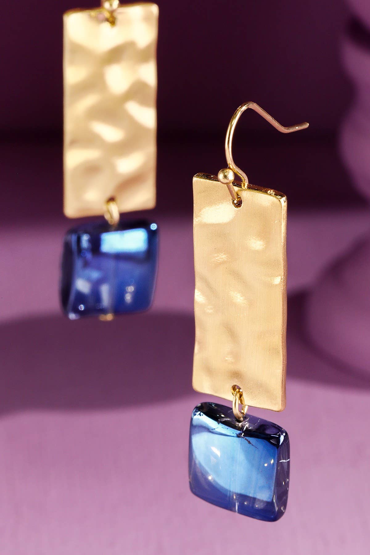Hammered Texture Drop Rectangle Earring