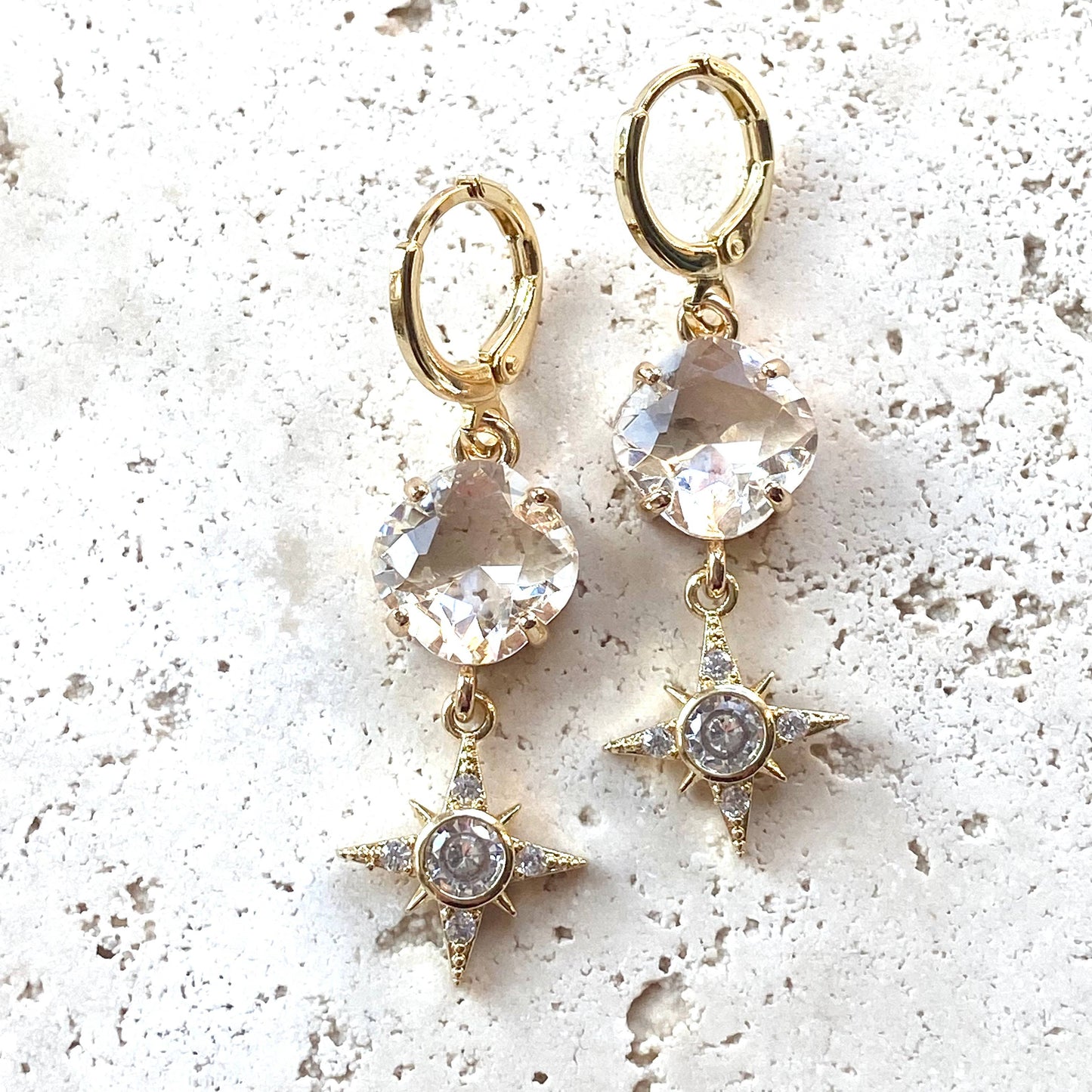 Sparkling Crystal Star Earrings with Hoop Closure