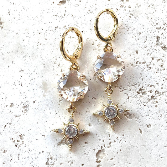 Sparkling Crystal Star Earrings with Hoop Closure